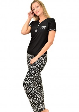 Potre OR - Γυναικεία πιτζάμα σετ με σχέδιο λουλούδια Μαύρο 8824