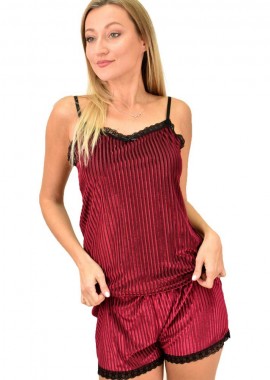 Potre OR - Γυναικεία πιτζάμα σετ με σχέδιο ρίγα μονόχρωμο Μπορντώ 8797