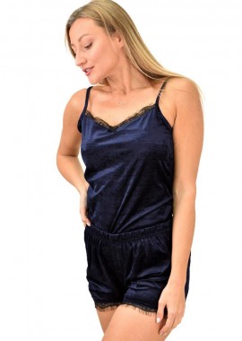 Potre OR - Γυναικεία πιτζάμα σετ βελουτέ Μπλε 8802