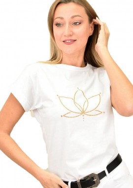 First Woman - T-shirt με τύπωμα νούφαρο Λευκό 9094