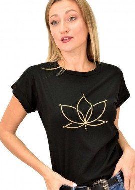 First Woman - T-shirt με τύπωμα νούφαρο Μαύρο 9095