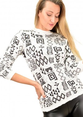 Potre OR - Γυναικείο πουλόβερ με γεωμετρικά σχέδια Μαύρο 9693