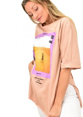 Potre OR - Γυναικεία μπλούζα με τύπωμα oversized Μπεζ 10353