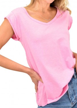 First Woman - Γυναικεία μπλούζα με V λαιμόκοψη Απαλό Ροζ 9895