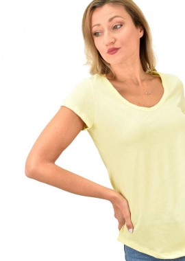 First Woman - Γυναικεία μπλούζα με στρογγυλή ανοιχτή λαιμόκομψη Κίτρινο 10004
