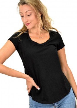 First Woman - Γυναικεία μπλούζα με στρογγυλή ανοιχτή λαιμόκομψη Μαύρο 10002