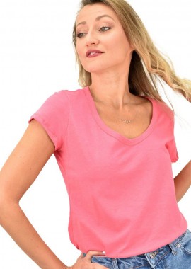 First Woman - Γυναικεία μπλούζα με στρογγυλή ανοιχτή λαιμόκομψη Ροζ 9954