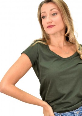 First Woman - Γυναικεία μπλούζα με στρογγυλή ανοιχτή λαιμόκομψη Λαδί 9955