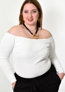 Potre OR - Γυναικείο Plus top με έξω ώμους Λευκό 21991