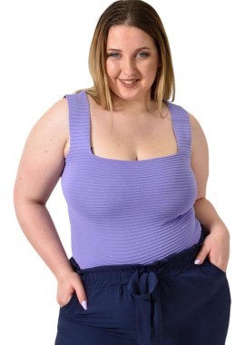 Potre OR - Γυναικείο Plus Size τοπ αμάνικο με ανάγλυφο σχέδιο Μωβ 24425