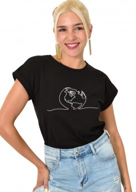 First Woman - T-shirt με τύπωμα γη Μαύρο 25597