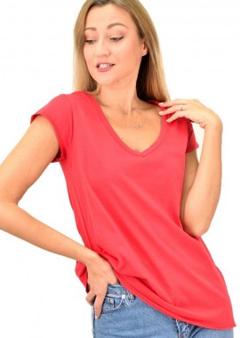 First Woman - Γυναικεία μπλούζα με V λαιμόκοψη Κόκκινο 9936