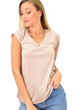 First Woman - Γυναικεία μπλούζα με V λαιμόκομψη Μπεζ 9821