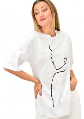 First Woman - T-shirt με τύπωμα γυναικεία φιγούρα Λευκό 10912