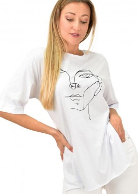 First Woman - Γυναικείο T-shirt με τύπωμα πρόσωπο Λευκό 10861