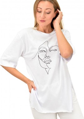 First Woman - Γυναικείο T-shirt με τύπωμα πρόσωπο Λευκό 10862