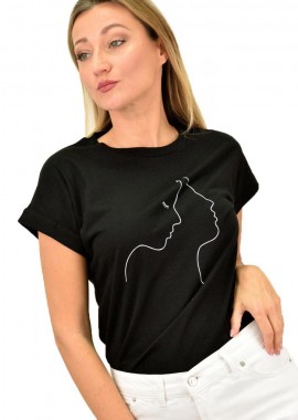 Potre OR - Γυναικείο T-shirt με τύπωμα πρόσωπο Μαύρο 10665