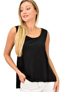 First Woman - Γυναικεία μπλούζα αμάνικη ασύμμετρη με στρογγυλή λαιμόκοψη Μαύρο 10705