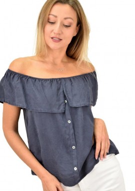 Potre OR - Γυναικεία μπλούζα με βολάν Μπλε Σκούρο 10746