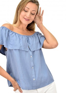 Potre OR - Γυναικεία μπλούζα με βολάν Σιέλ 10731