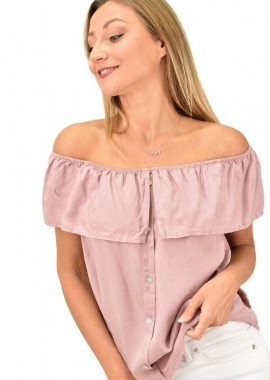 Potre OR - Γυναικεία μπλούζα με βολάν Απαλό Ροζ 10732