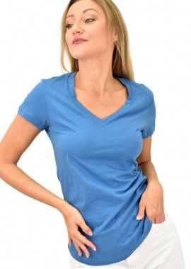 First Woman - Γυναικεία μπλούζα με V λαιμόκομψη Μπλε 10908