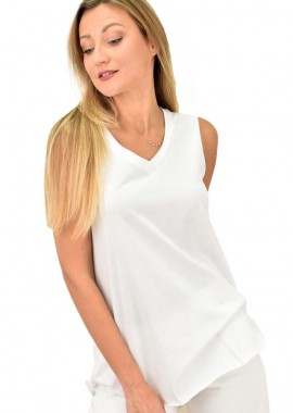 First Woman - Γυναικεία κοντομάνικη ασύμετρη μπλούζα με V λαιμόκοψη Λευκό 10842