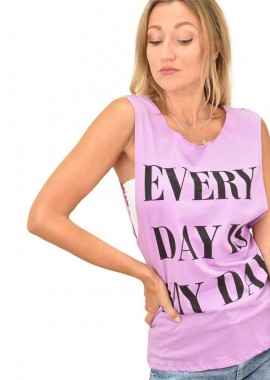 Potre OR - Γυναικείο μπλουζάκι αμάνικο με τύπωμα Λιλά 10783