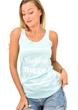 Potre OR - Γυναικείο μπλουζάκι αμάνικο με τύπωμα Γαλάζιο 10832