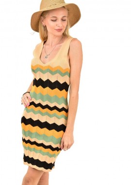 First Woman - Φόρεμα κοντό ζακάρ Πράσινο 11659