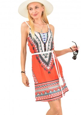 Potre OR - Φόρεμα εμπριμέ με τιράντες Πορτοκαλί 11637