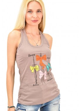 Potre OR - Γυναικεία αμάνικη μπλούζα με σχέδιο Μπεζ 11868