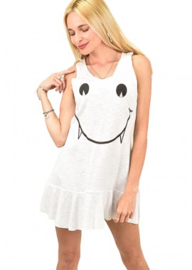 Potre OR - Γυναικείο μπλουζοφόρεμα με σχέδιο φατσούλα Λευκό 11908