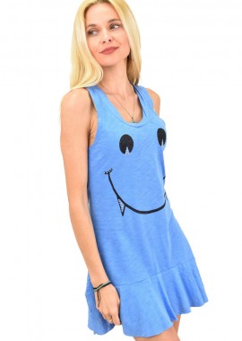 Potre OR - Γυναικείο μπλουζοφόρεμα με σχέδιο φατσούλα Μπλε 11912