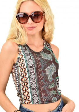 First Woman - Γυναικείο τοπ αμάνικο Καφέ 12136