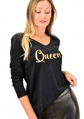 Potre OR - Γυναικεία μακρυμάνικη μπλούζα με τύπωμα Queen Μαύρο 12269