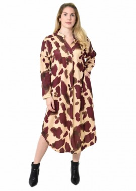 Potre OR - Midi Σεμιζιέ Φόρεμα Abstract Animal Print - Άνετη Γραμμή Μπορντώ 27287