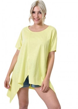 First Woman - Ασύμμετρο κοντομάνικο μπλουζάκι με εμπρόσθιο άνοιγμα Κίτρινο 24577