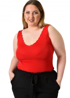 Potre OR - Γυναικείο Plus Size πλεκτό τοπ Κόκκινο 24349