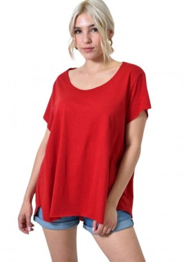 First Woman - Ασύμμετρο Κοντομάνικο Μπλουζάκι Κόκκινο 24549
