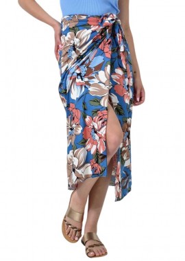 Potre OR - Φλοράλ φούστα με δέσιμο στη μέση Μπλε 24473