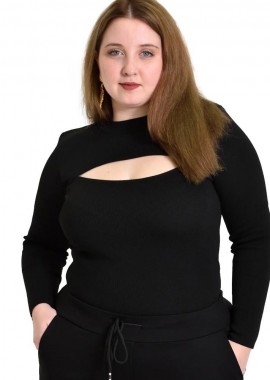 Potre OR - Γυναικείο Plus τοπ με άνοιγμα στο μπούστο Μαύρο 22244