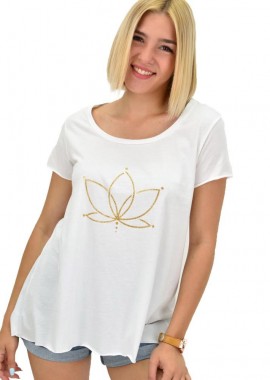 First Woman - Γυναικεία μονόχρωμη μπλούζα με χρυσό τύπωμα Λευκό 20987