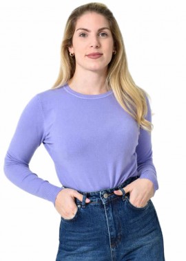 Potre OR - Πλεκτή Μπλούζα Ζέρσεϊ με Στρογγυλή Λαιμόκοψη Λιλά 27309