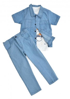 Potre OR - Παιδικό σετ πουκάμισο μπλούζα & παντελόνι Τζιν 14525
