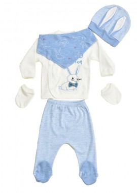 Potre OR - Βρεφικό σετ με σαλιάρα σκουφάκι και γαντάκια Γαλάζιο 15139