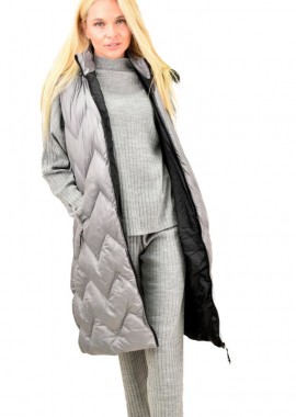 Potre OR - Γυναικείο μπουφάν αμάνικο με γούνα στην κουκούλα Γκρι 12571