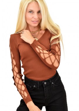 Potre OR - Γυναικείο πλεκτό τοπ Καφέ 12687