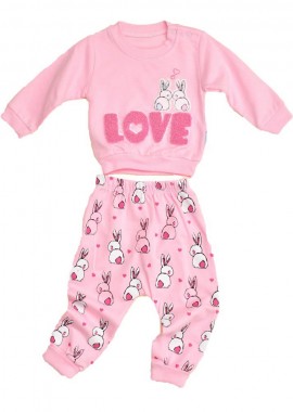 Potre OR - Βρεφικό σετ μπλούζα με παντελόνι με σχέδιο LOVE Ροζ 14304