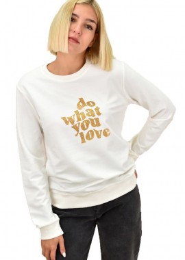 First Woman - Φούτερ βαμβακερό με τύπωμα DO WHAT YOU LOVE Λευκό 17604